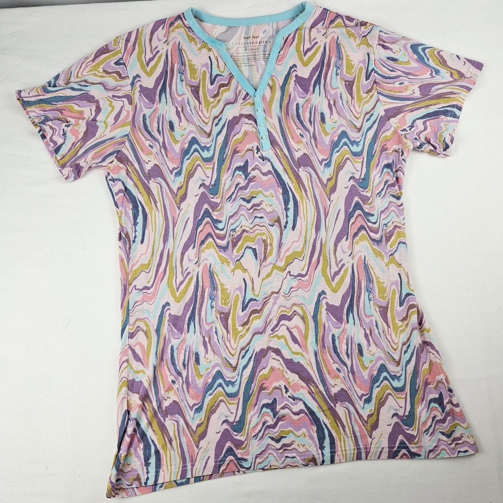 Little Sleepies Bamboo Swirl Womens X-small Pajama Top Pink Purple